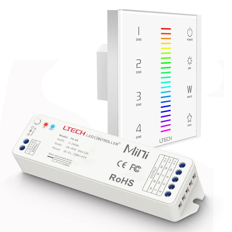 LTECH Led RGBW strip controller 220V 2.4GHz RF wireless and DMX multi function Glass Touch Wall Panel Led strip RGBW controller