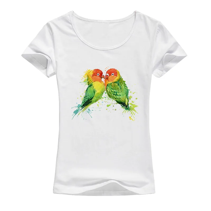 

New Fashion Summer Elastic Cotton Cute Parrot Bird Printed T Shirt Women Round Neck High Quality Kawaii Tops Tees A33