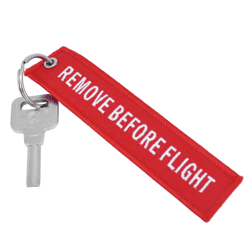 Remove Before Flight Red Embroidery Key Chains Special Luggage Tag Label Key Ring Chain for Aviation Gifts OEM Key Chain Jewelry (8)
