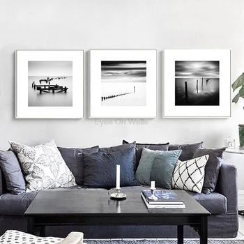 

Black And White Photography Seascape Canvas Painting Nordic Art Posters Prints Wall Pictures Modern Home Decor 3 Pieces Unframed