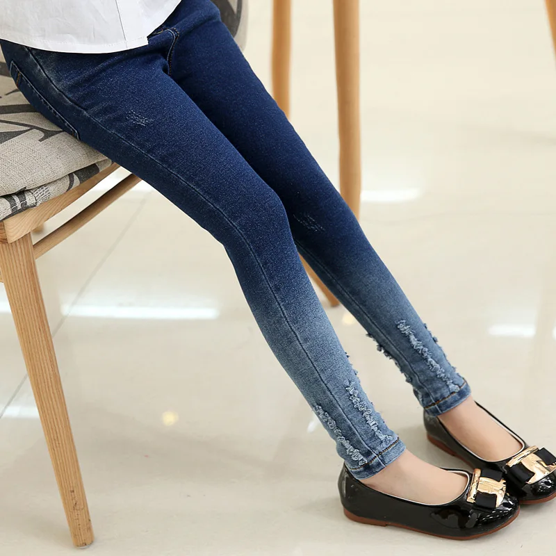Kids Jeans Girls Leggings Children Denim Pants Autumn Outfit Holed and