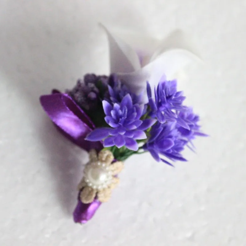 1 шт Темно-фиолетовый цветок Калла бутоньерка, жених, отец, друг, Свадебные вечерние бутоньерка для выпускного вечера брошь на булавке с отворотом свадебные цветы