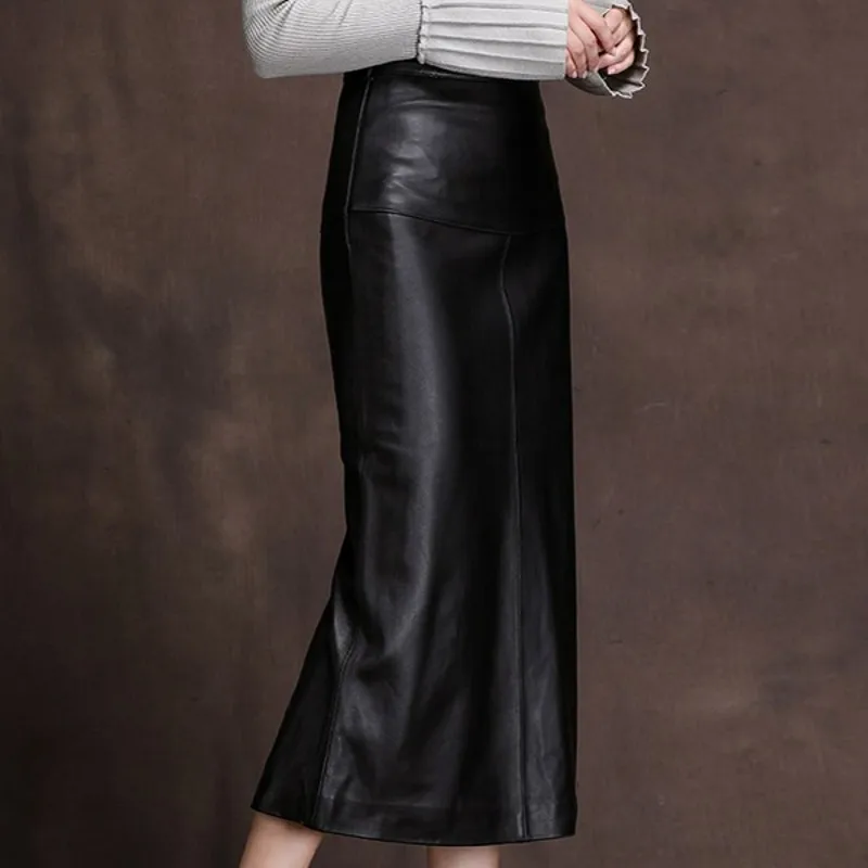 Элегантные юбки из натуральной кожи Женская Весенняя офисная юбка трапеция до