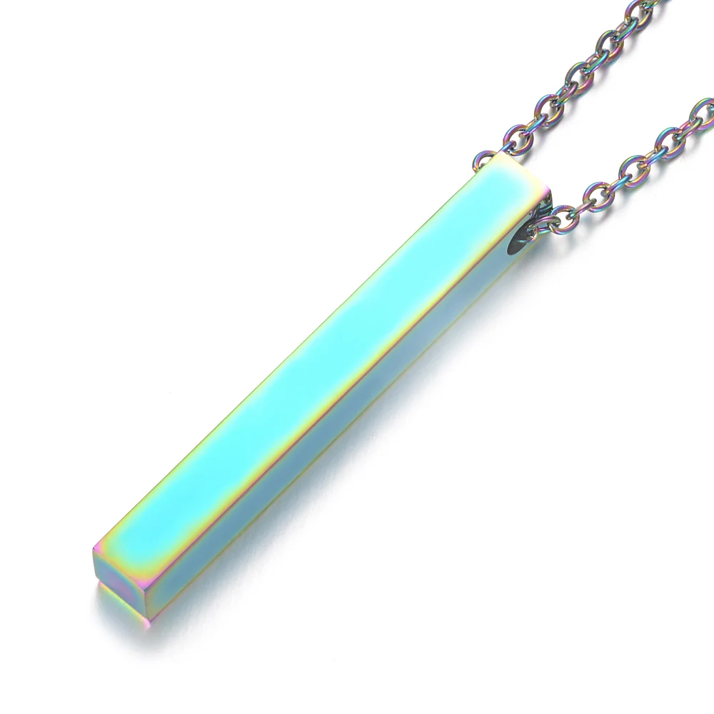 5pcs 5*40mm 3D Bar Necklace Mirror Polish 316L Stainless Steel Unisex Necklace Jewelry 5 Colors with 45cm Long Chain Best Gifts - Окраска металла: Rainbow