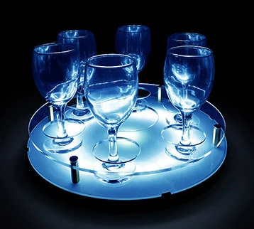 Blue LED Tray 6-рюмку отверстие и 1-шампанское отверстие круговой СВЕТОДИОДНЫЙ светильник поднос держатель пуля чашки аккумуляторная выстрел стекло стойки ведро льда - Цвет: Blue LED Tray