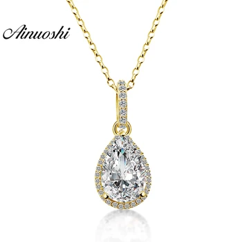 

AINUOSHI 14K Solid Yellow Gold Droplet Pendant Single 3ct Pear Cut SONA Simulated Diamond Women Engagement Water Drop Pendant