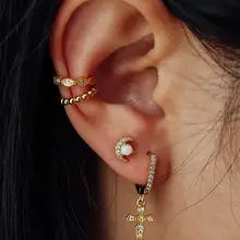 Новая мода 925 Стерлинговое серебро золотой цвет милый девушки женщины ювелирные изделия Луна Звезда дизайн опал cz элегантность милые серьги гвоздики