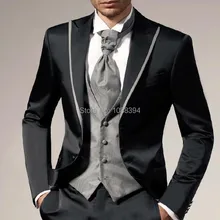 Новое поступление черный свадебный костюм Смокинги для женихов для Для мужчин Пик нагрудные One Button Для мужчин Костюмы Смокинги для женихов пользовательские жених Костюмы(куртка+ брюки+ жилет+ галстук