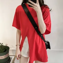 2019 New T-Shirt Women O Neck Cut Out Side Short Sleeve Sexy Women Solid T-shirts Tops Tees Split Cool Women Tshirt C328 2019 New T-Shirt Women O Neck Cut Out Side Short Sleeve Sexy Women Solid T-shirts Tops Tees Split Cool Women Tshirt C328