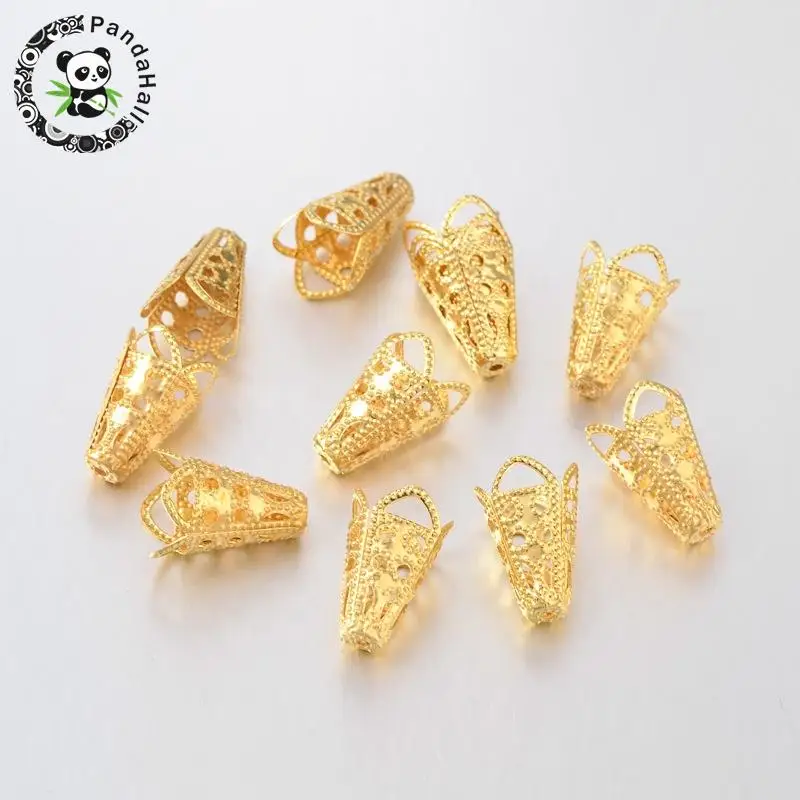 

500pcs Golden Color 4-Petal Flower Bead Caps Jewelry Findings 10x16mm, Hole: 1.5mm