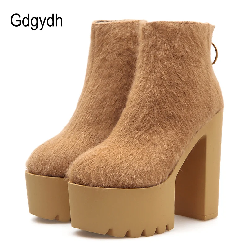 

Gdgydh Winter Warm Shoes Women Platform Boots Autumn Platform Heels Ankle Boots Square Heels Ladies Casual Boots Promotion Sale