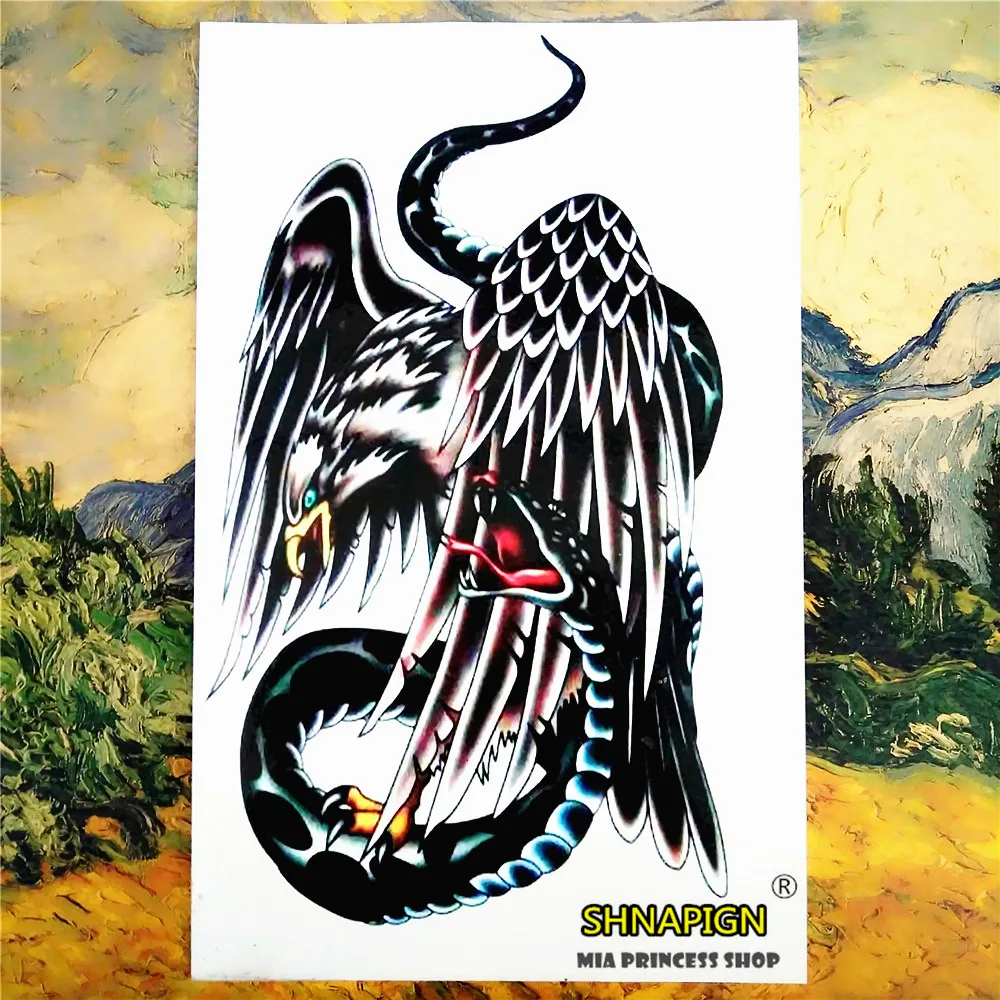 SHNAPIGN ястреб змея битва временная татуировка боди арт рукав флеш на руку наклейки