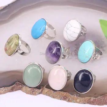 

10Pcs Opal Quartz Blue Stone Gem Oval Finger Ring Women Reiki Chakra Healing Point Rings Fashion Jewelry
