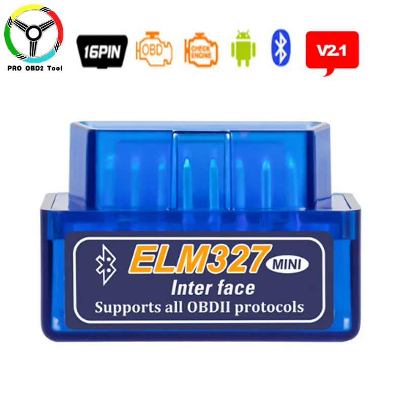Super Mini ELM327 V2.1 / V1.5 Bluetooth OBD2 ELM 327 Car Diagnostic Tool Support Almost OBD-II Protocols For Android/PC/Torque - Цвет: Синий
