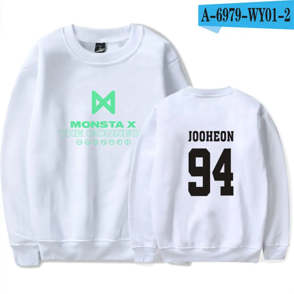MONSTA X Kpop весенние толстовки для женщин пуловер с круглым вырезом стиль толстовки Одежда Плюс Размер - Цвет: White