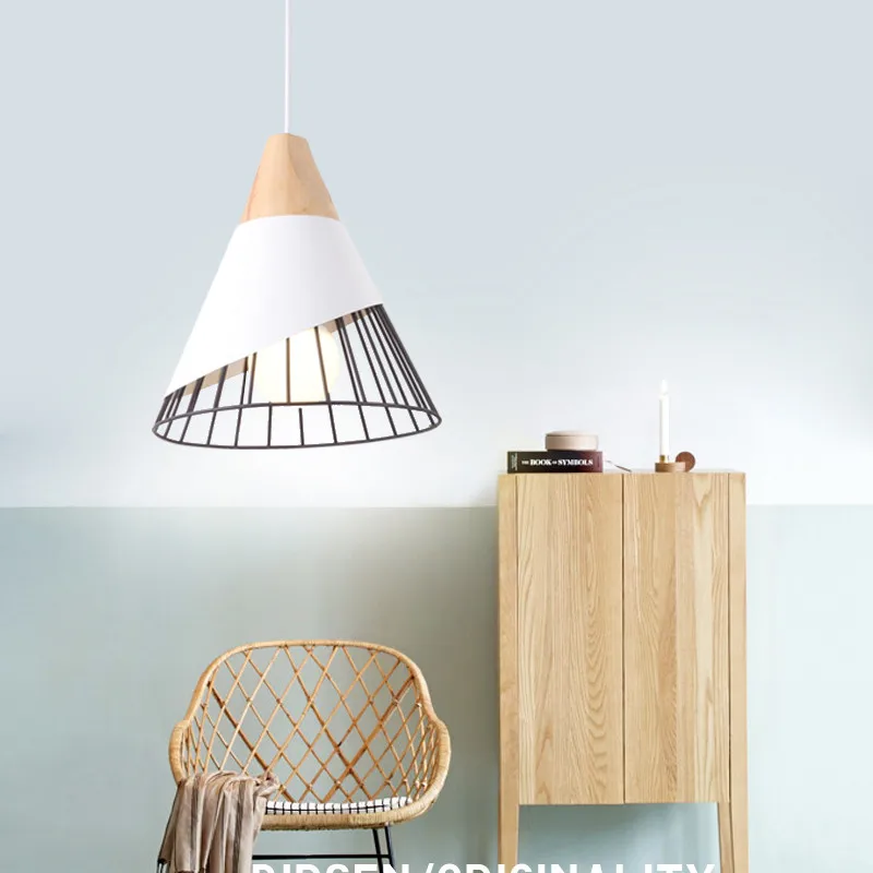 

Modern Pendant Light Woden Hanglamp Aluminum Lampshade LED Bulb Kitchen Light Fixture E27 home hanging lamp lighting