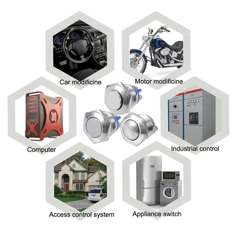 16 мм металлический кнопочный переключатель IP67 Водонепроницаемый никелированный латунный пресс-Кнопка самосброс 1NO Высокий/плоский/Форма Круглый Мгновенный