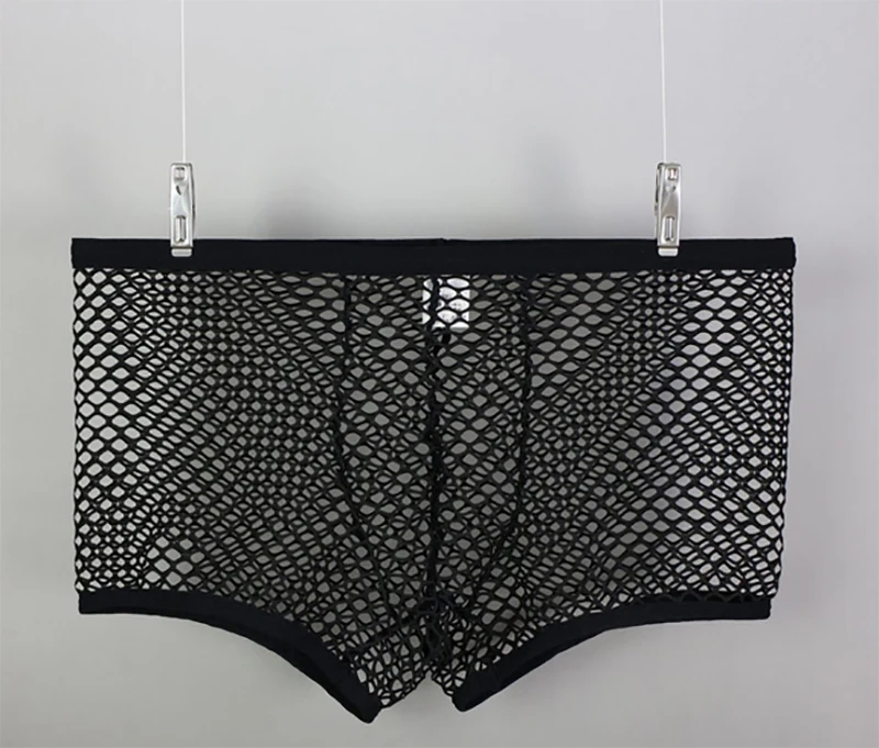 Men Sexy Underwear Breathable Mesh Hollow Out Boxer Shorts U Convex Transparent Underpants Masculina Lingerie Trunks jockstrap jockey briefs