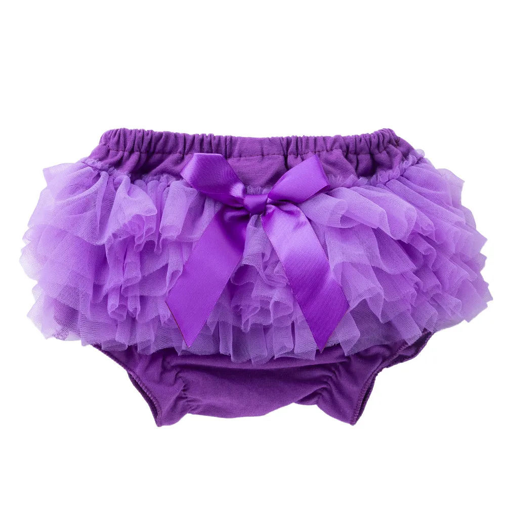 Кружевное нижнее белье для малышей, детские трусики-шаровары с оборками и бантом для маленьких девочек, детское нижнее белье, трусики, подгузники,# c - Цвет: Purple