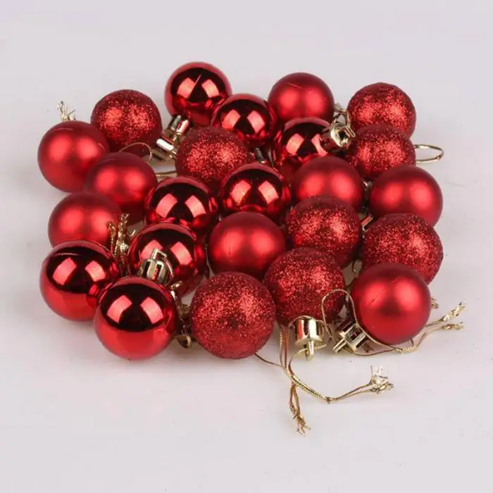 24 шт 30 мм Мини рождественские мячики елочные шары пластиковое Дерево Подвесные Украшения для вечерние TN99
