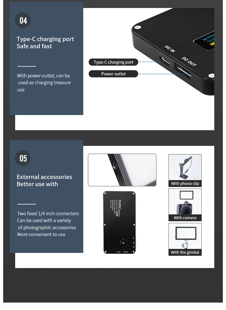Manbily MFL-06 светодиодный видео светильник на камеру Мини с регулируемой яркостью тип-c перезаряжаемый заполняющий светильник для фотосъемки