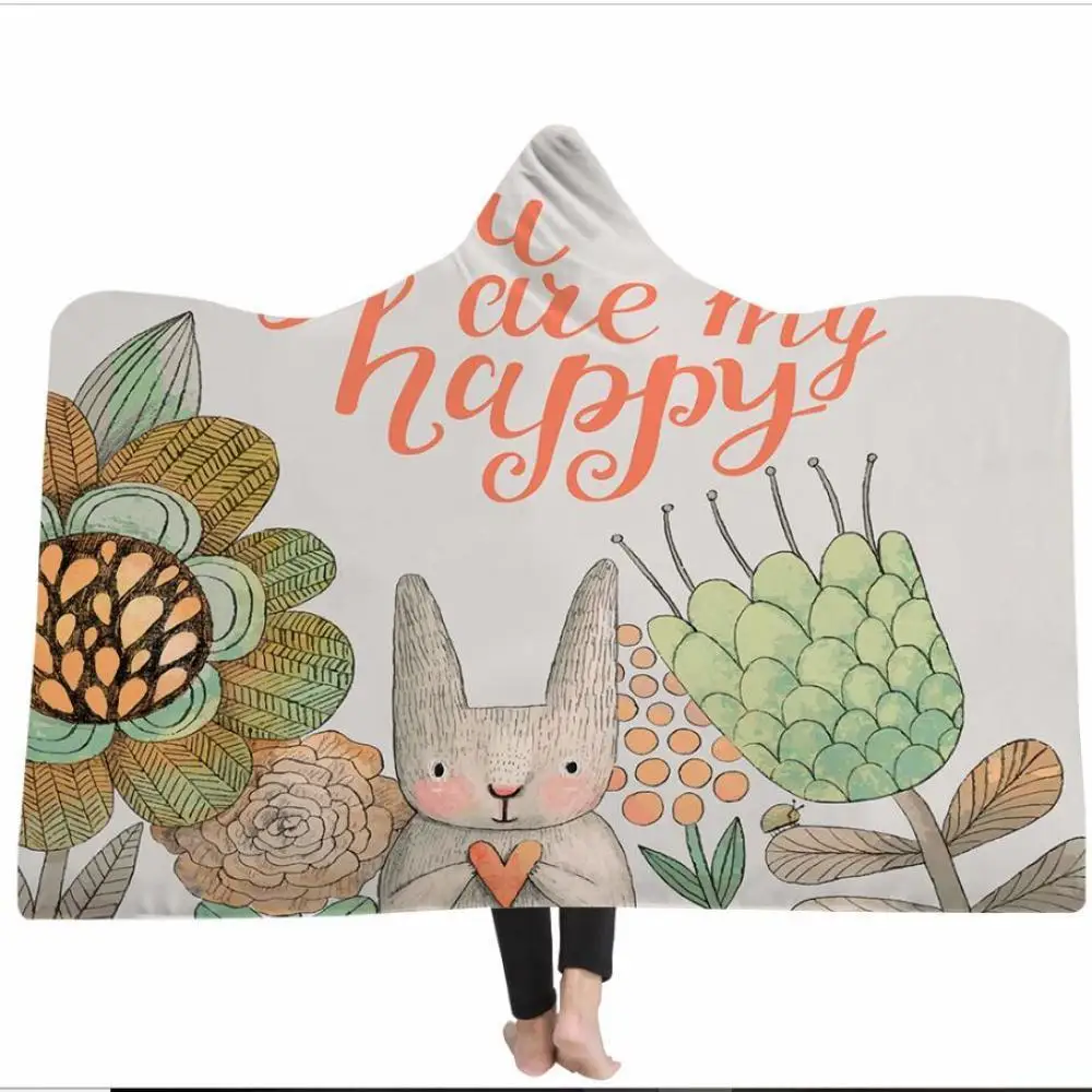 Blanket Hooded Coat Magic Hat Home School Travel Thick Double-layer Plush 3d Digital Printing Anime Rabbit Series | Дом и сад
