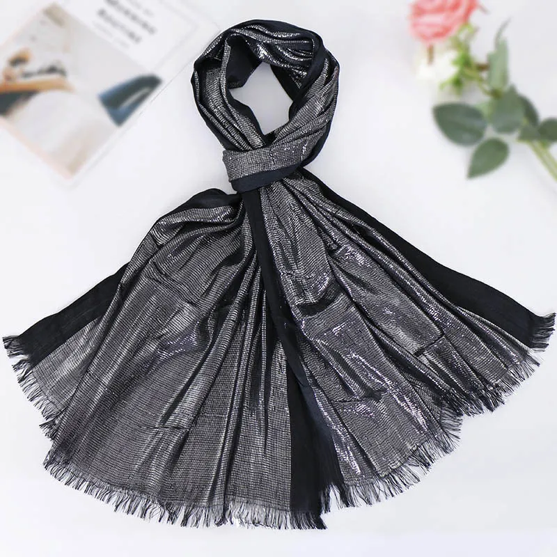 

2019 Women Summer Lurex Glitter Shimmer Scarf Fashion Plain Solid Shiny Scarves Shawls Muslim Hijab Wrap Pashmina Stole 180*63Cm