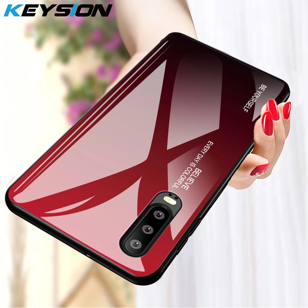 

KEYSION Gradient Tempered Glass Phone Case for Huawei P30 P20 Pro Lite Nova 4 3 Mate 20 Pro Coque Honor V20 8X 10 Lite 20i Cover