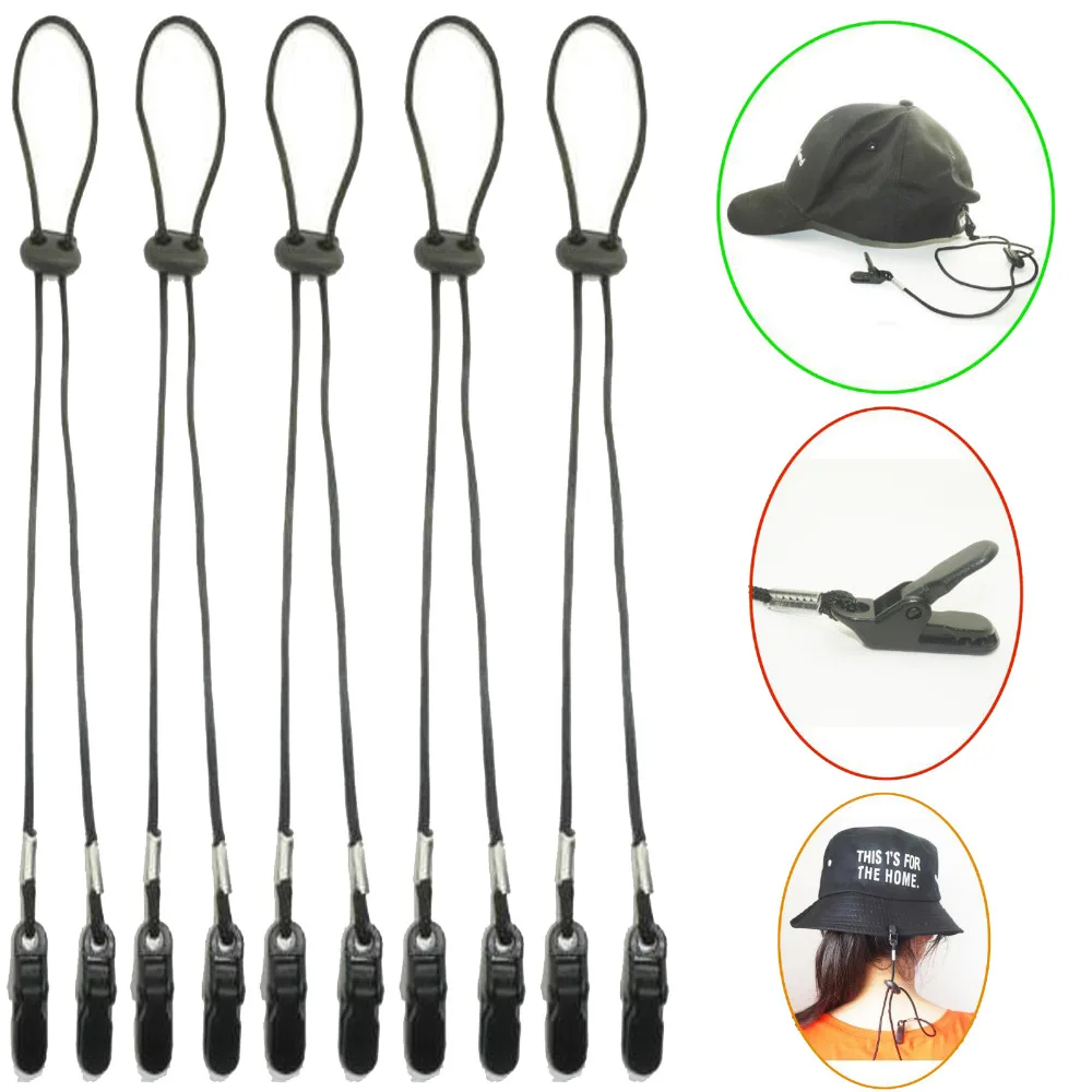 5pcs/lot ADJUSTABLE Cap Eyewear Retainer Hat Leash Clip Holder Black