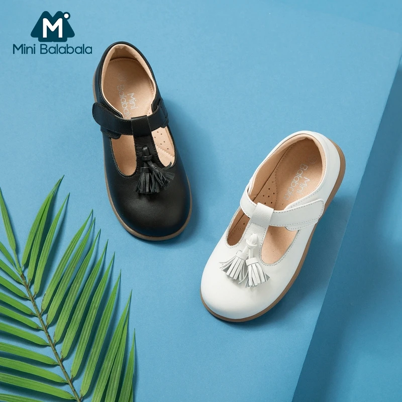Mini Balabala Kids Girls Leather T-Strap Mary Jane with Tassel Children Toddler Princess School Shoes Low Heel Dance |