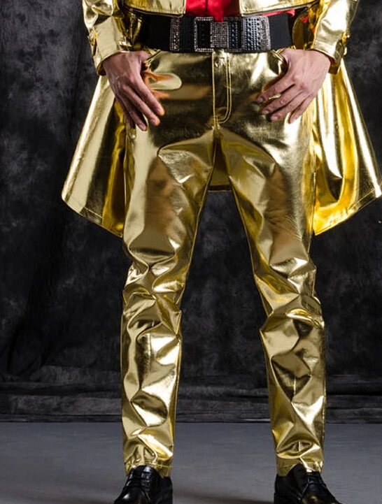 New style fashion male singer dancing trousers gold leather ds dj jazz