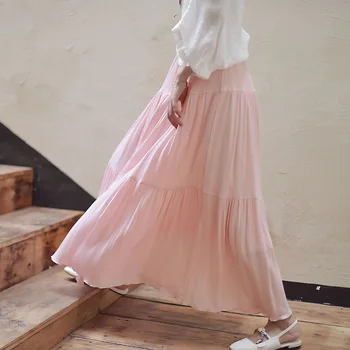 

Saia Midi Hot Sale Tutu Lolita 2019 Skirt Famous Folk Wind Big Pendulum Plain Literature Hemp Beach Long Summer New Product