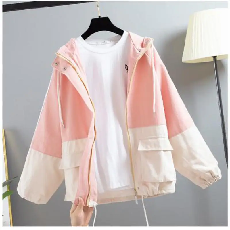 

2019 Women Casual Jacket Casaco Feminino Spring Long Sleeve Hooded Coats Ladies Vintage Patchwork Harajuku Bomber Outerwear