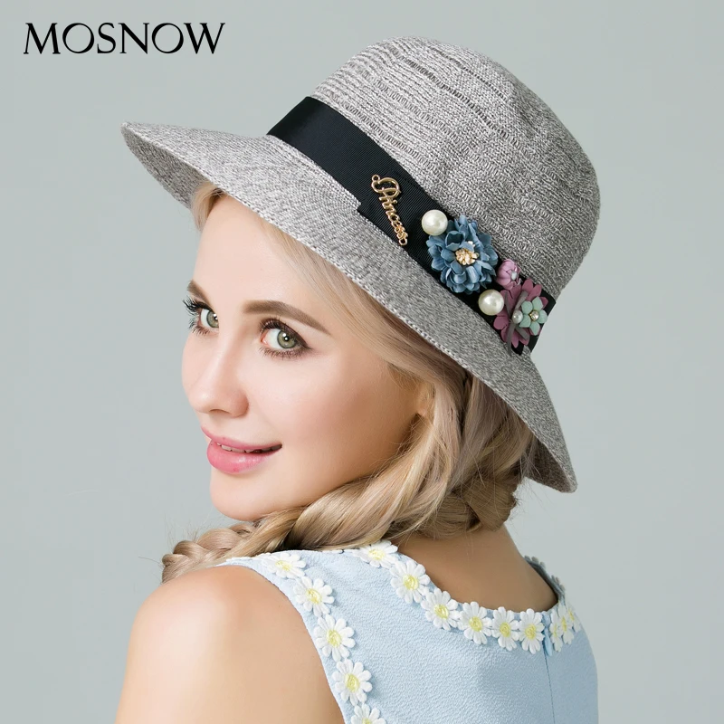 MOSNOW 2018 New Summer Hats For Women Girls Elegant Fashion Pearl