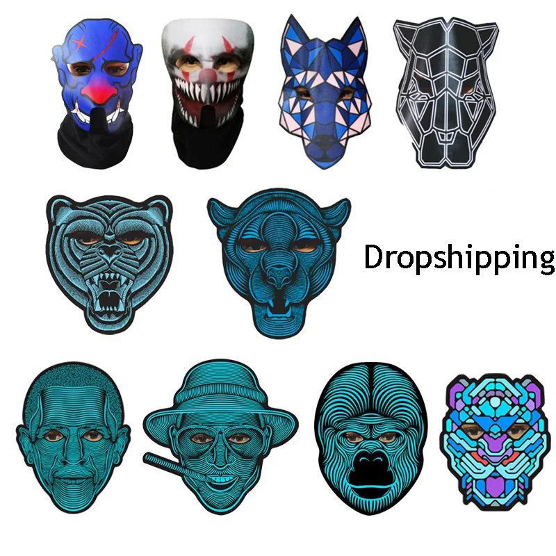 

LED Waterproof Face Mask Halloween Party Luminous Flashing Masks Holiday Party Scary Mask Sound Control for Adults Party