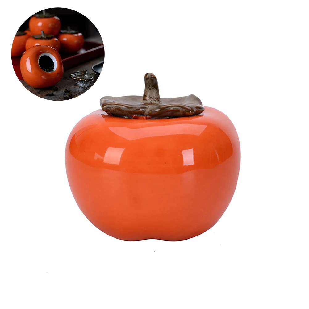 1Pc Mini Persimmon Tea Jar Small Ceramic Tin Creative Seal Storage Tank Home Decoration Ornaments As Shown | Дом и сад