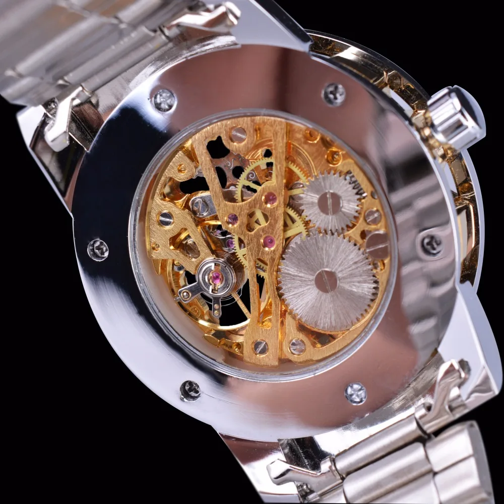 Winner Classic Design Transparent Case Golden Movement Inside Skeleton Wrist Watch Men Watches Top Brand Luxury Mechanical Watch
