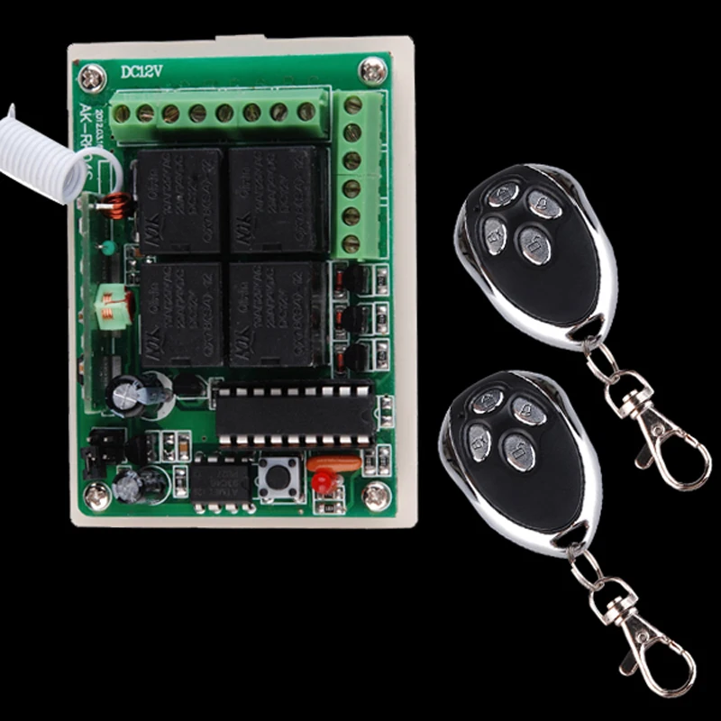 

Receiver + 2Transmitters RF Wireless Remote Switch Control Lighting Switch 12V 4Channel (4 Relays) 2CH Toggle +2CH Momentary