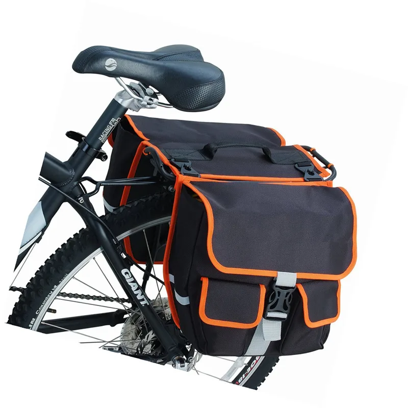 

Detachable Bike Bicycle Panniers Storage Container Saddle Cycling Messenger Bag Black+Orange