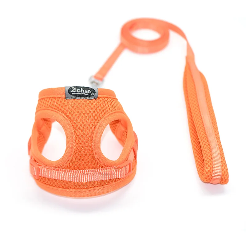 Dog Cat Harness Vest Pet Supplies Adjustable Soft Breathable Mesh Chest Strap Walking Lead Leash for Puppy Small Medium Dog - Цвет: Orange