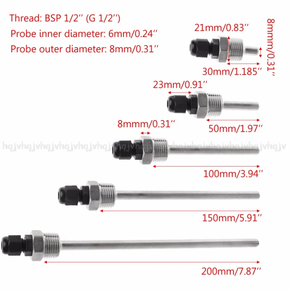 Резьба из нержавеющей стали Thermowell 30 200 мм резьба 304 1/2 дюйма BSP G для датчика
