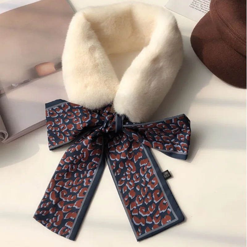 Модный F42 шарф из искусственного меха норки/шаль с леопардовым рисунком, утепленный шарф-кольцо для женщин и девочек, детский подарок - Цвет: white