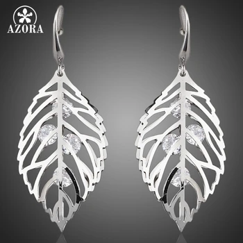 

AZORA The Leaves White Gold Color Stellux Austrian Crystal Drop Earrings TE0040