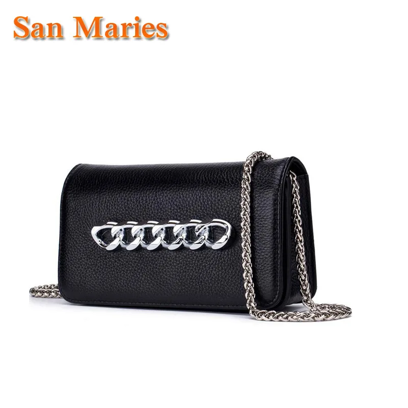 

San Maries Mini Messenger Bag Genuine Leather Chain Shoulder Bag For Women's Crossbody Bags Bolsas Little Bag Ladies Flap