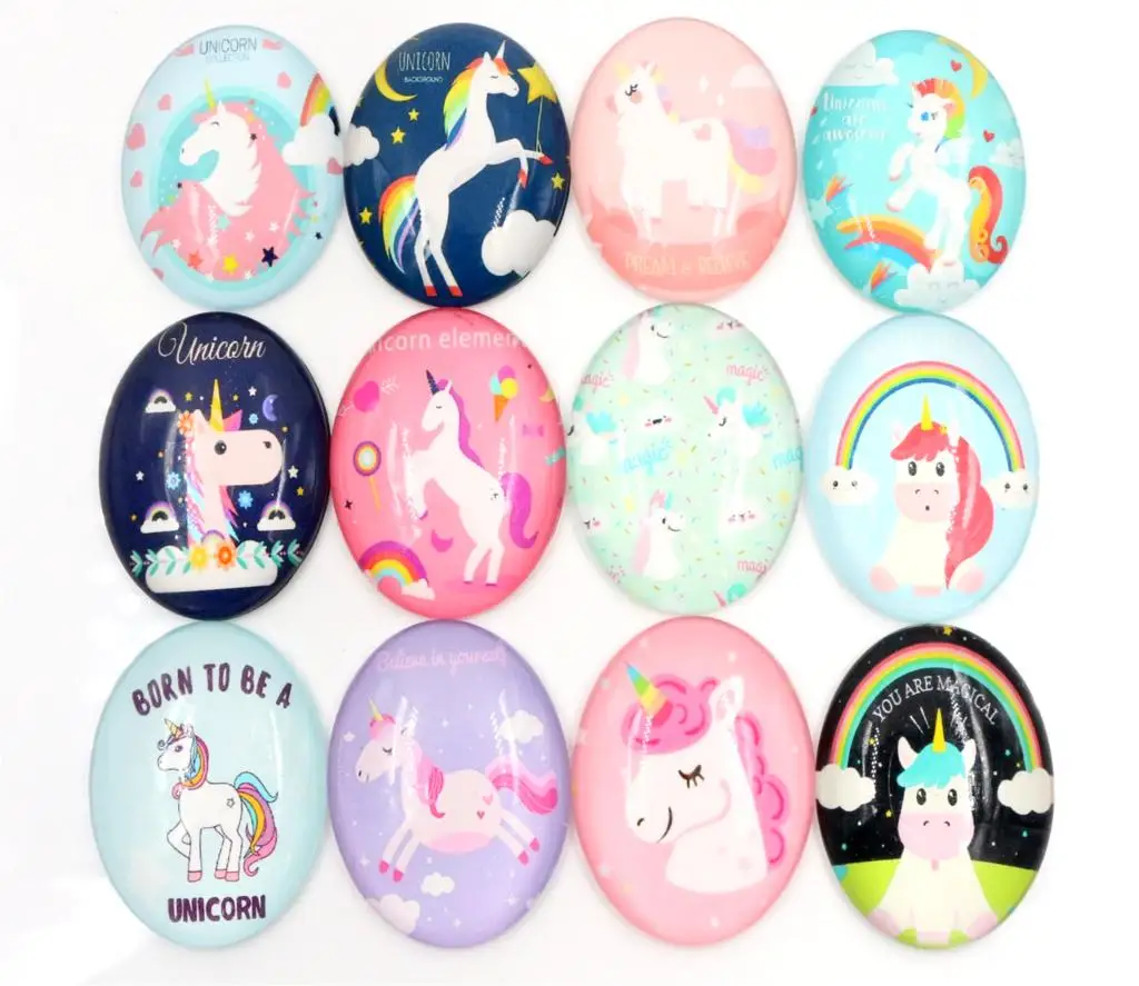 

10pcs 18x25mm New Fashion Mixed Cute unicorn Handmade Photo Glass Cabochons Pattern Domed Jewelry Accessories Supplies-H6-18