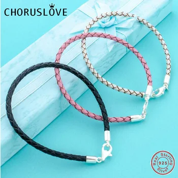 

Choruslove 17-22CM Italian Braided Leather Bracelet with Lobster Clasp 925 Sterling Silver Bead Fits DIY European Charms