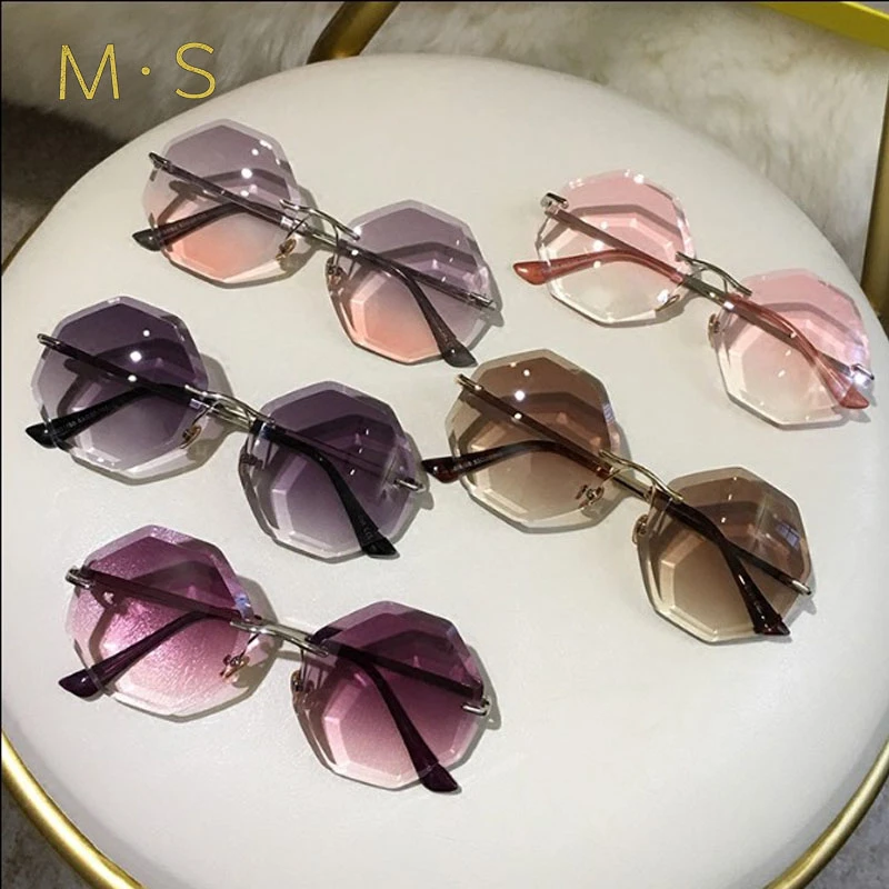Gafas de sol redondas de gran tamaño para mujer, anteojos de sol sin  montura, de diseñador de marca, color marrón degradado, rosa, uv400, 2018|Gafas  de sol para mujer| - AliExpress
