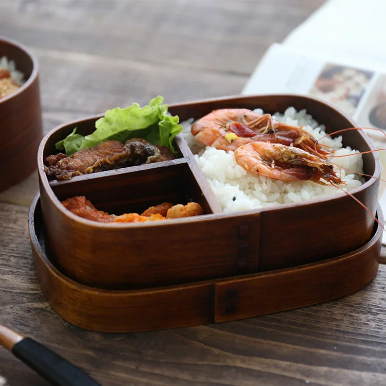 Портативная деревянная коробочка для обедов с отделениями, контейнер для еды, прямоугольный японский Ланч-бокс, коробка для фруктов, суши, бенто, кухонные аксессуары