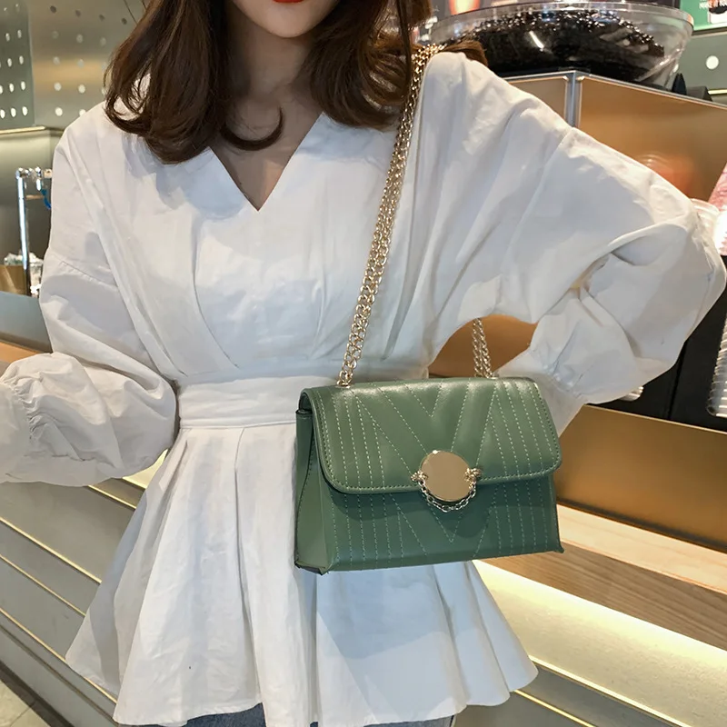 

Ladies Crossbody Chain Bag Simple Quilted Designer Handbags Ladies PU Leather Shoulder Bag 2019 High Quality Messenger Bag