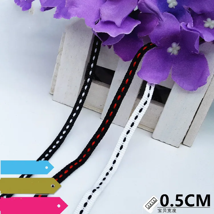 Новый 5 мм чистый цвет Перейти линии черный и белый печатных Grosgrain ленты DIY